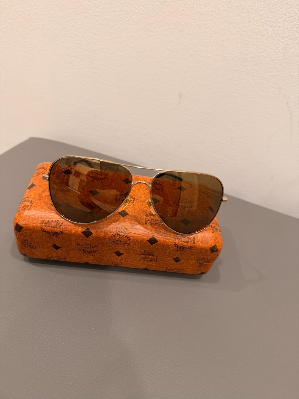 MCM Gold Frame Aviator Sunglasses with Brown Lenses